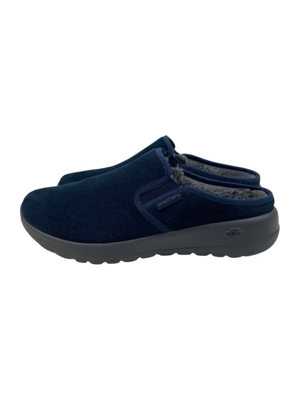 Skechers Goga Max Womens Faux Fur Lined Slip-On Shoes Navy Blue Size 7.5